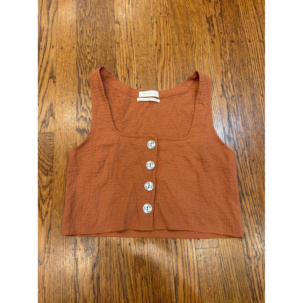 Urban Outfitters Rust Orange Crinkle Button Front Crop Tank Top Small Boho 90s
